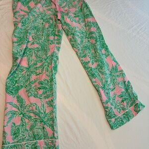 Lilly Pulitzer Pink and Green Palm-Print Lounge Pants